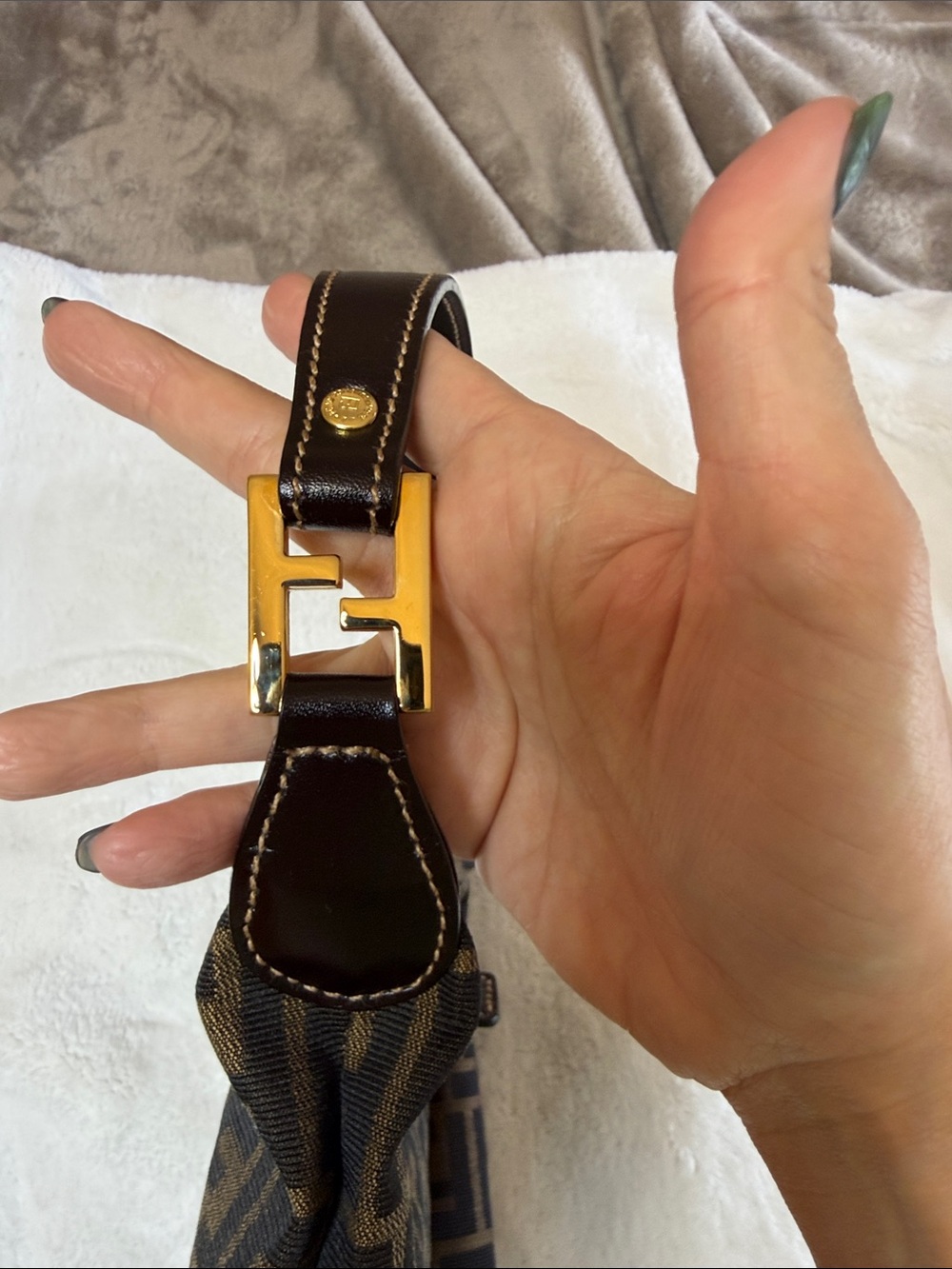 Fendi Brown and Black Zucca Canvas Shoulder Bag with Gold Hardware - Picture 7 of 12